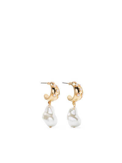 Kenneth Jay Lane Pearl-pendant Half-hoop Drop Earrings In White