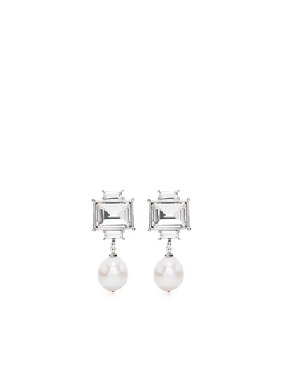 Kenneth Jay Lane Pearl-pendant Crystal-embellished Drop Earrings In White