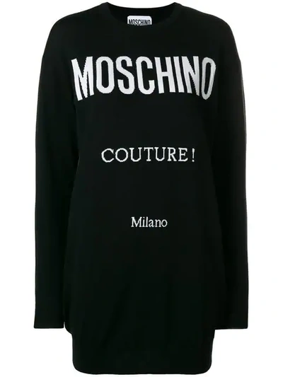 Moschino Logo Intarsia Knit Dress In Black