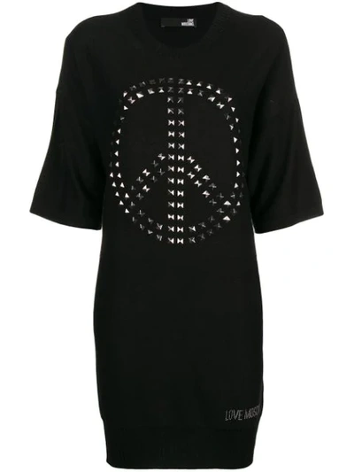 Love Moschino Knitted Embellished Sweater Dress In Black