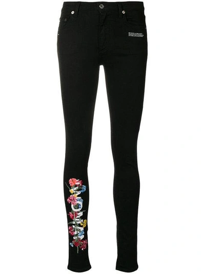 Off-white Floral Embroidered Skinny Jeans In Black
