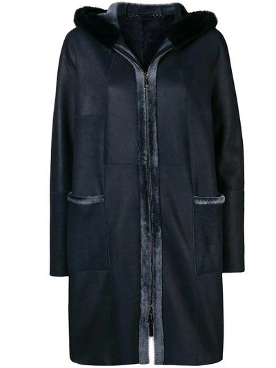 Manzoni 24 Fur Hood Zipped Coat - Blue