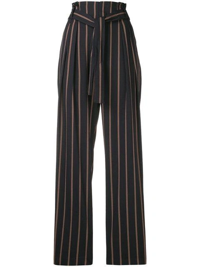 Vince Striped Belted High Waist Trousers In Blue