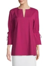 Lafayette 148 Sela Quarter-sleeve Self-tie Blouse In Amaryllis