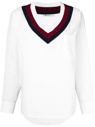 Alexander Wang Varsity Striped Poplin Shirt In White