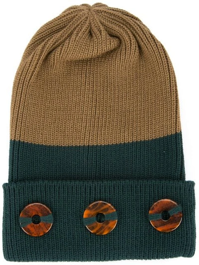 0711 Panelled Button Beanie In Brown