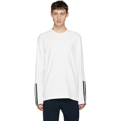 Y-3 Three Stripe Long-sleeve Cotton-jersey Top In White