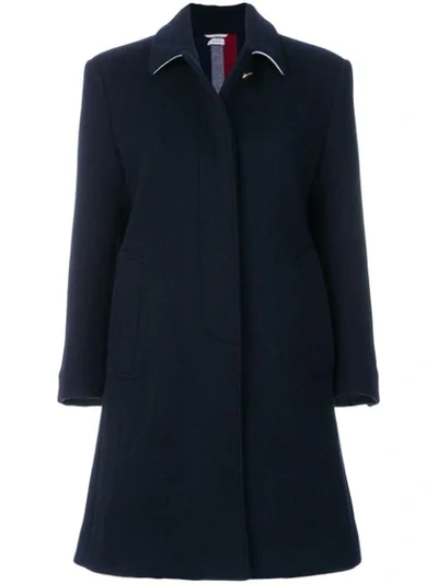 Thom Browne Unlined Stripe Wool Overcoat In Blue