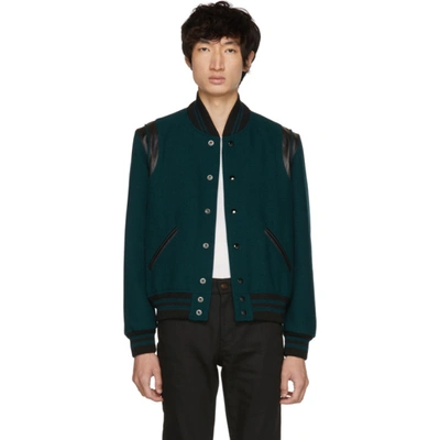 Saint Laurent Classic Teddy Bomber Jacket In Blue