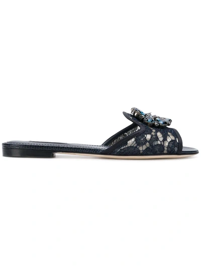 Dolce & Gabbana Crystal-embellished Lace Sandals In Black