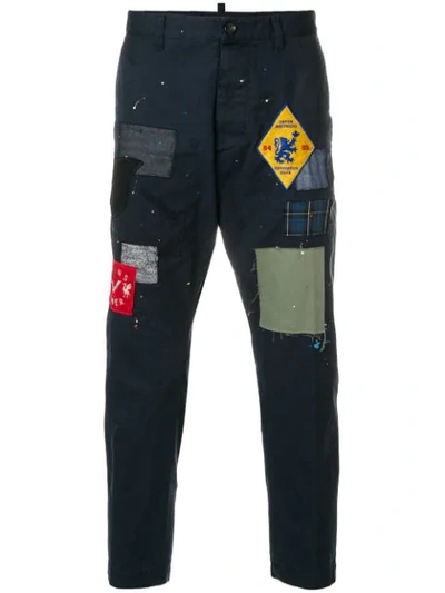 Dsquared2 Patchwork Cropped Trousers In Blue