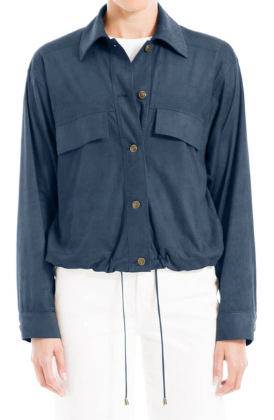 Max Studio Faux Suede Bomber Jacket In Navy