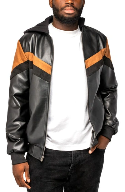 X-ray Hooded Faux Leather Jacket In Black/ Brown