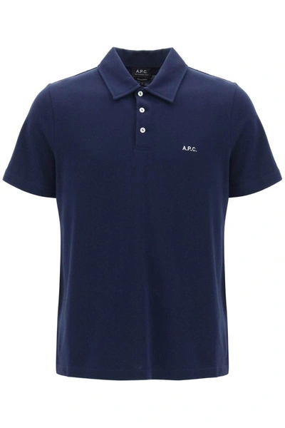 A.p.c. Austin Polo Shirt With Logo Embroidery In Blue