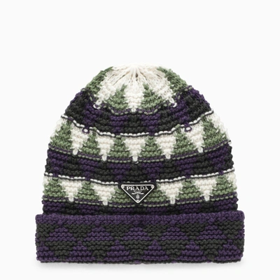 Prada Multicoloured Wool And Cashmere Inlay Hat In Purple