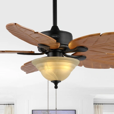 Jonathan Y Poinciana 52" 3-light Coastal Bohemian Iron/wood Palm Leaf Led Ceiling Fan With Pull Chain, Light Br