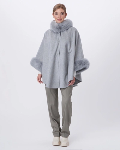 Gorski Wool And Cashmere Blend Cape With Fox Collar And Trim In Grey