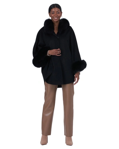 Gorski Wool And Cashmere Blend Cape With Fox Collar And Trim In Black