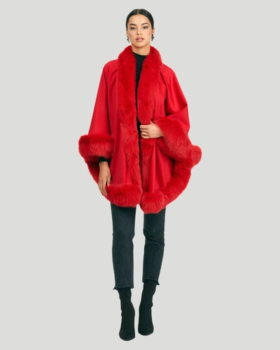 Gorski Cashmere Capelet With Shadow Fox Trim In Red