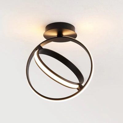 Jonathan Y Nicole 14.25" 2-light Modern Minimalist Aluminum Ring Integrated Led Semi Flush Mount, Nickel