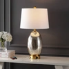 Jonathan Y Reese 26.5" 1-outlet Contemporary Style Iron/glass Led Table Lamp With Usb Charging Port, Silver/bra In Silver/brass Gold