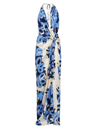 Silvia Tcherassi Women's Jazmin Abstract Silk-blend Sleeveless Maxi Dress In White Celeste Bloom