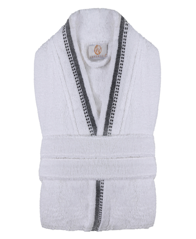 Superior Unisex Tinsel Lounge Cotton Terry Bathrobe With Embroidery In Charcoal,white