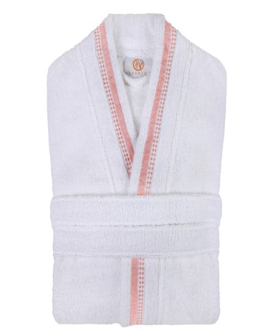 Superior Unisex Tinsel Lounge Cotton Terry Bathrobe With Embroidery In Emberglow,white