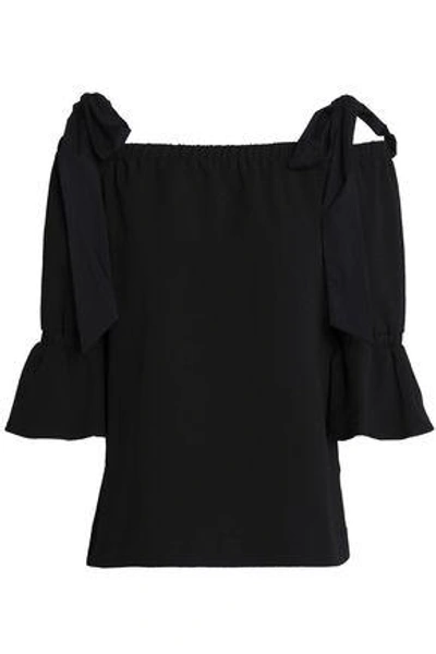 Ganni Woman Cold-shoulder Crepe Top Black