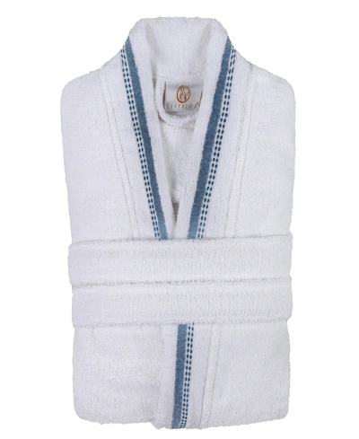Superior Unisex Tinsel Lounge Cotton Terry Bathrobe With Embroidery In Blue,white