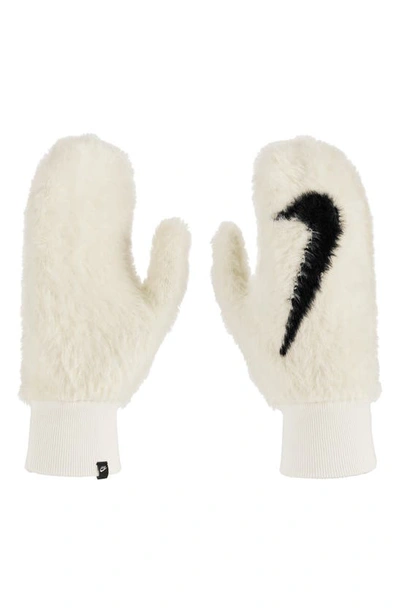 Nike Fuzzy Faux Fur Mittens In Sail/ Black