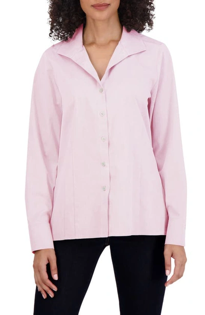 Foxcroft Katie Cotton Button-up Shirt In Chambray Pink