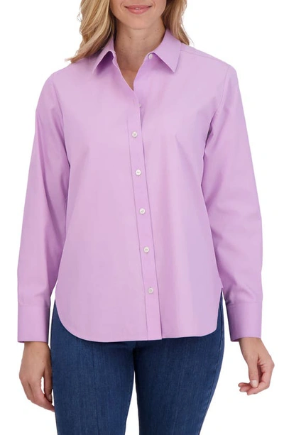 Foxcroft Meghan Solid Cotton Button-up Shirt In Soft Violet