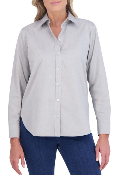Foxcroft Meghan Solid Cotton Button-up Shirt In Silver
