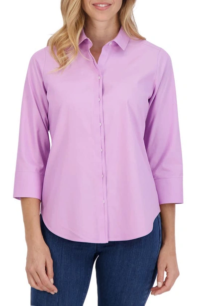 Foxcroft Charlie Cotton Button-up Shirt In Soft Violet
