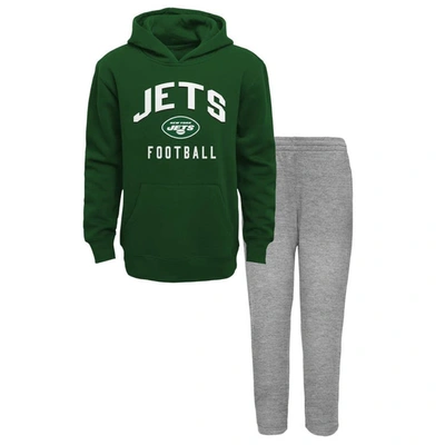 Outerstuff Kids' Youth Green/heather Grey New York Jets Play By Play Lightweight Pullover Hoodie & Fleece Trouser Set