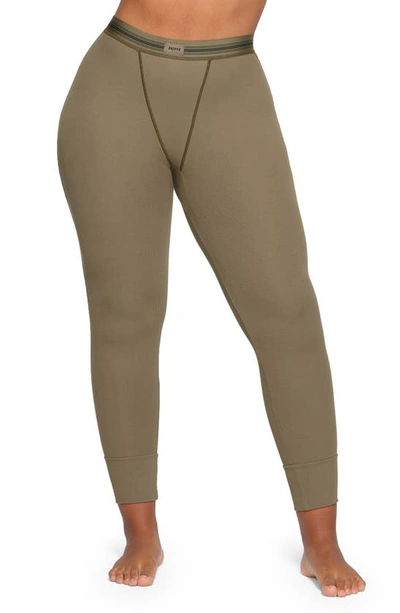 Skims Rib Cotton Blend Leggings In Army