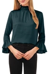 Cece Flare Cuff Smocked Mock Neck Top In Ponderosa Pine