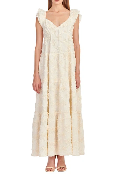 English Factory Ribbon Embroidered Tiered Maxi Dress In Ivory