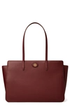 Tory Burch Robinson Leather Tote In Claret/gold