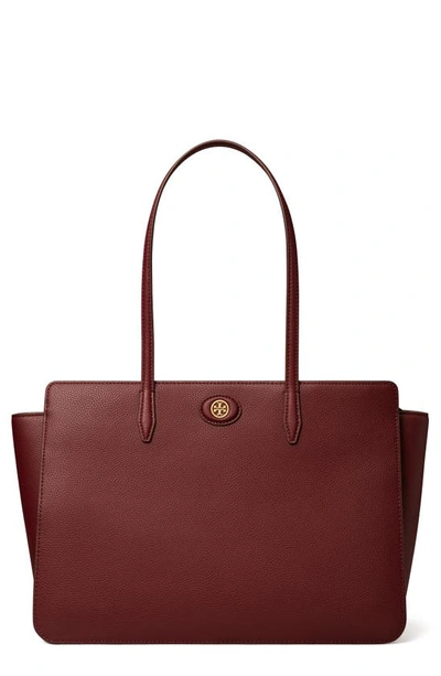 Tory Burch Robinson Leather Tote In Claret/gold