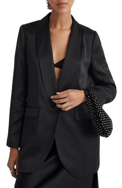 Madewell Oversize Satin Blazer In True Black