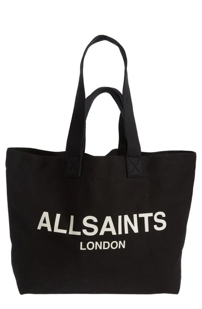 Allsaints Ali Canvas Tote In Black/ White