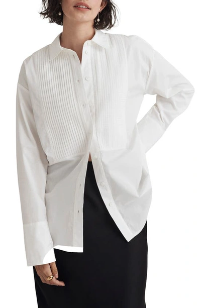 Madewell Oversize Poplin Tuxedo Shirt In Eyelet Ivory