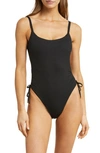 Vitamin A Gemma Drawstring Accent Rib One-piece Swimsuit In Black Eco Rib