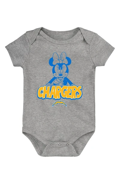 Nfl Babies' X Disney Minnie Mouse Ready Set Go Los Angeles Chargers Cotton Bodysuit In Heather Grey