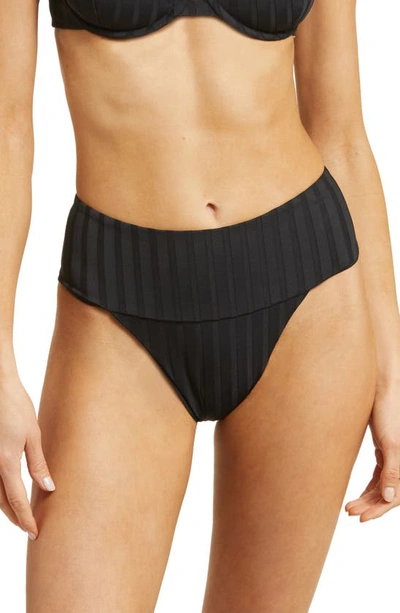 Vitamin A Emmi High Waist Rib Bikini Bottoms In Black Super Rib