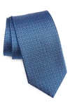David Donahue Neat Floral Medallion Silk Tie In Blue