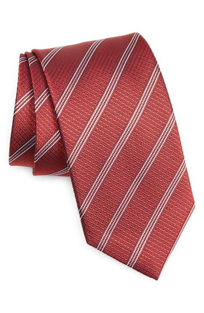 David Donahue Stripe Silk Tie In Red