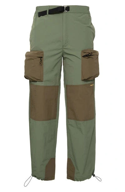Round Two Colorblock Hiking Cargo Pants In Green